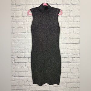 House of Harlow Black Silver Knit Turtleneck Dress size Large